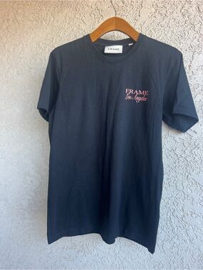 Frame Denim Black Tee with Pink Los Angeles Logo